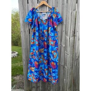 Anthony Richards Blue Floral Muumuu Lounger Short Sleeve Midi House Dress